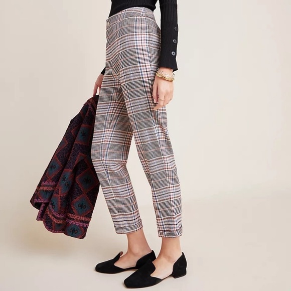 ANTHROPOLOGIE MALCOLM PLAID TAPERED TROUSERS STRAIGHT LEG ROLLED HEM HOUNDSTOOTH - Picture 2 of 13